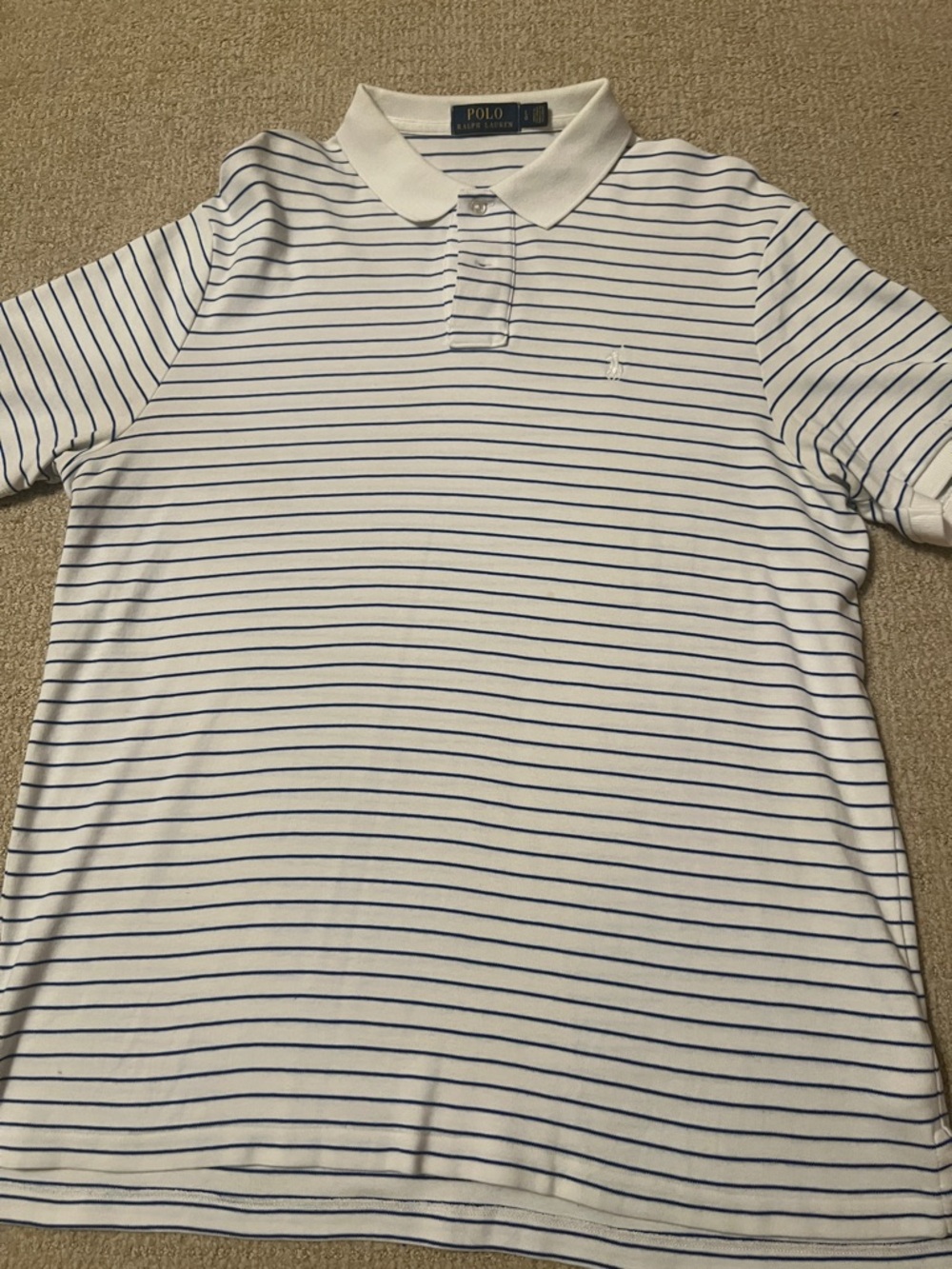 Polo by Ralph Lauren White Polo with Royal Blue Stripes, Men’s Large - Picture 4 of 7